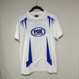 Vintage 2000’s His Mens White Blue Fox Deportes Graphic Short Sleeve Shirt Large